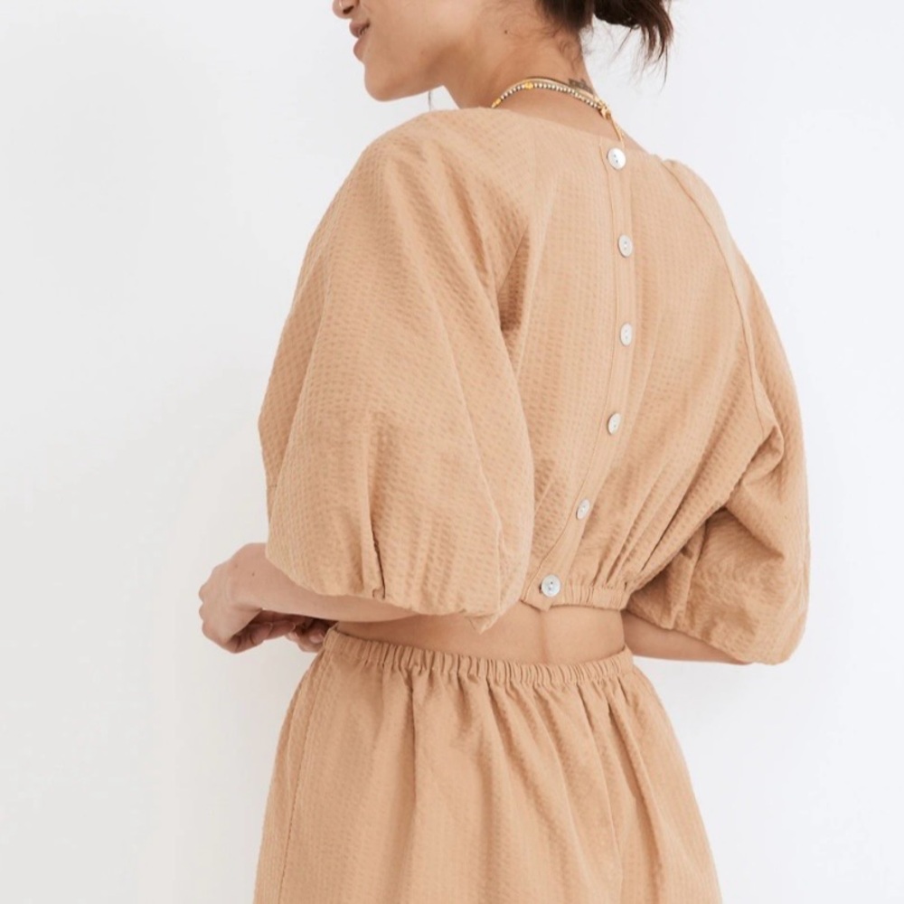 NWT Madewell Seersucker Puff-Sleeve Cutout Mini Dress XXL - Picture 2 of 10